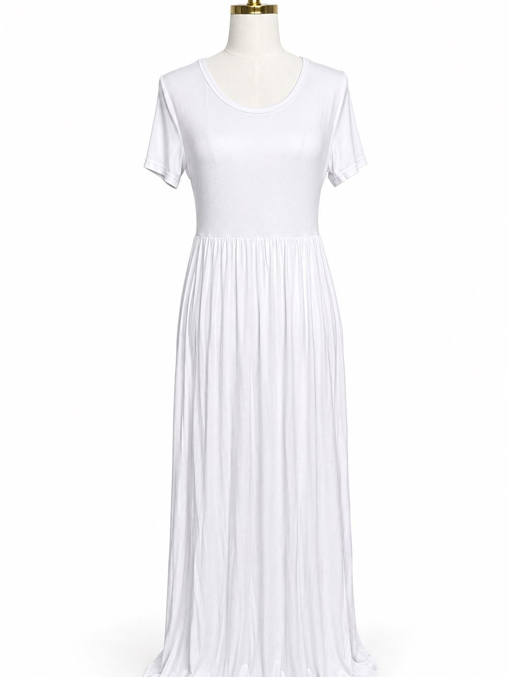 Classic White Short-Sleeve Maxi Dress